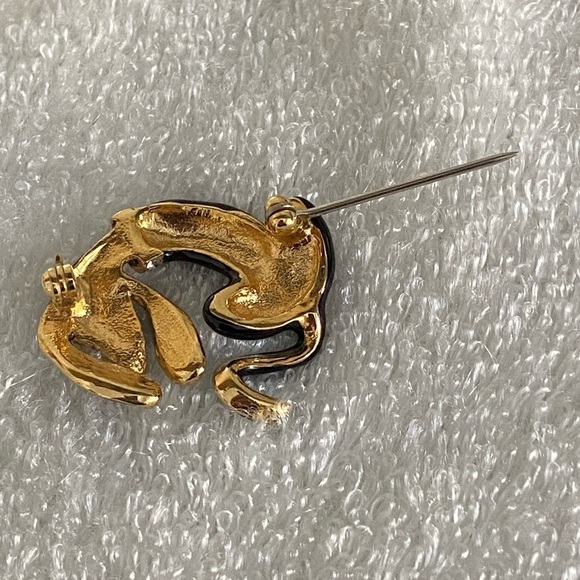 Dachshund Brooch Pin Black Enamel Clear Rhinestones Unisex - Picture 4 of 9